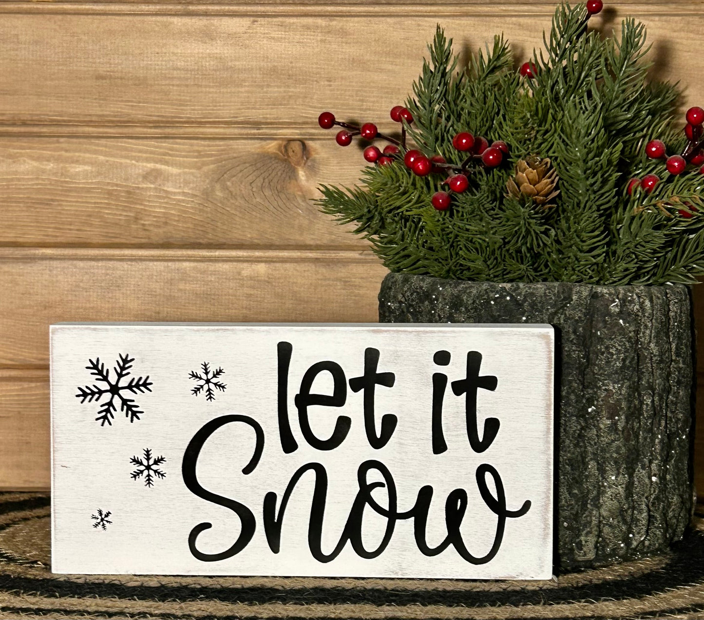 Let it Snow - Rustic Wood Winter Shelf Sitter