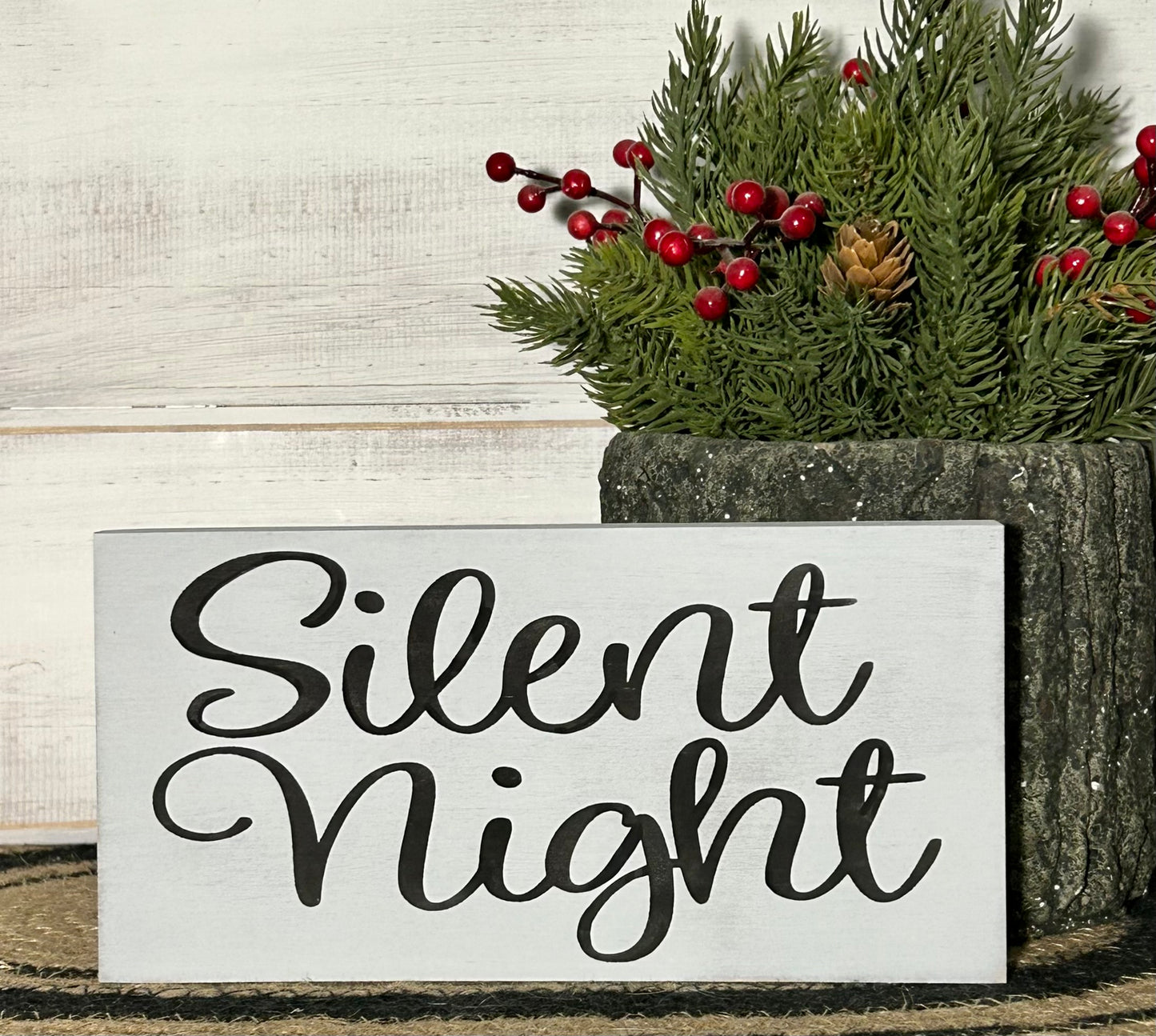 Silent Night - Rustic Wood Holiday Shelf Sitter