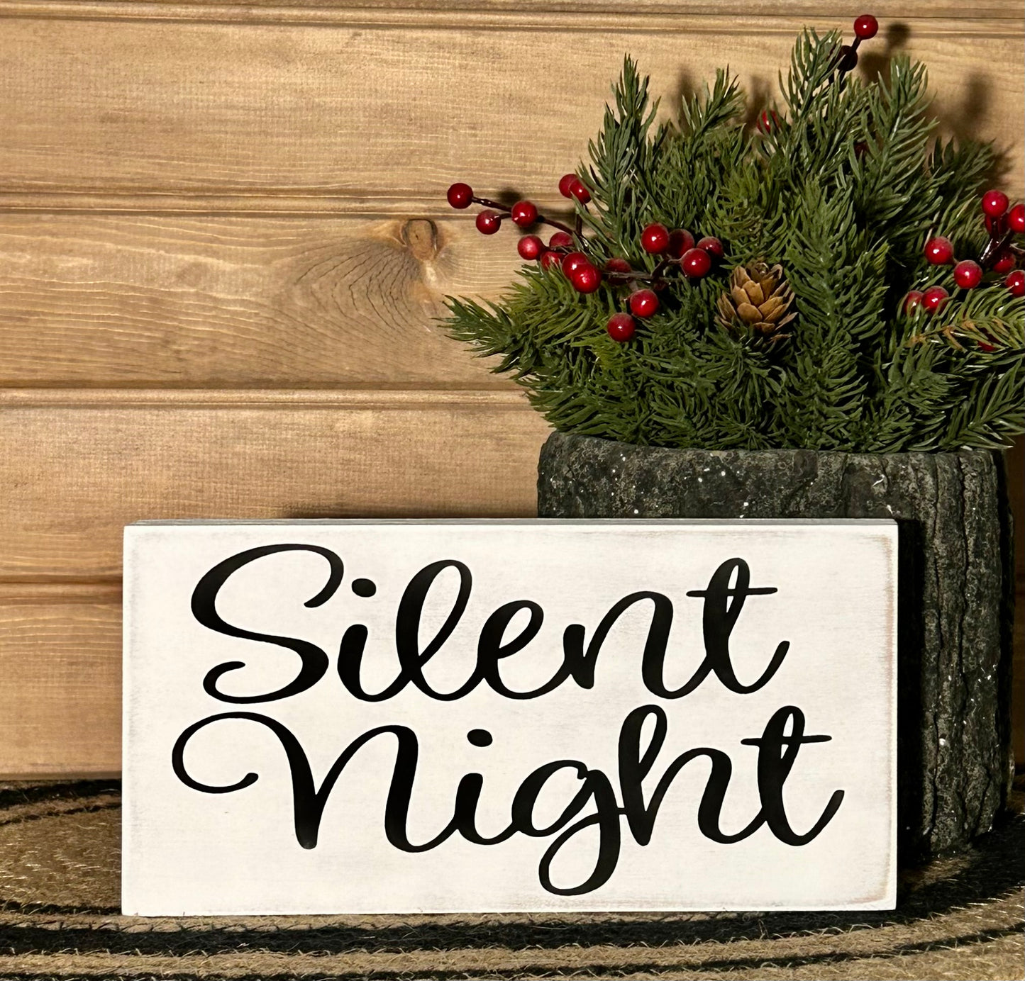 Silent Night - Rustic Wood Holiday Shelf Sitter