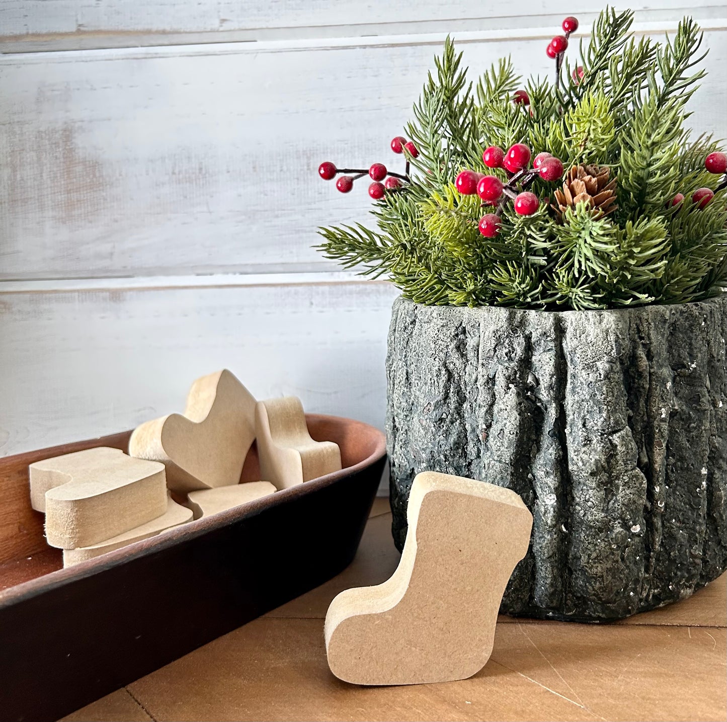 Primitive/Rustic Wood Holiday Mini Stocking Bowl Fillers