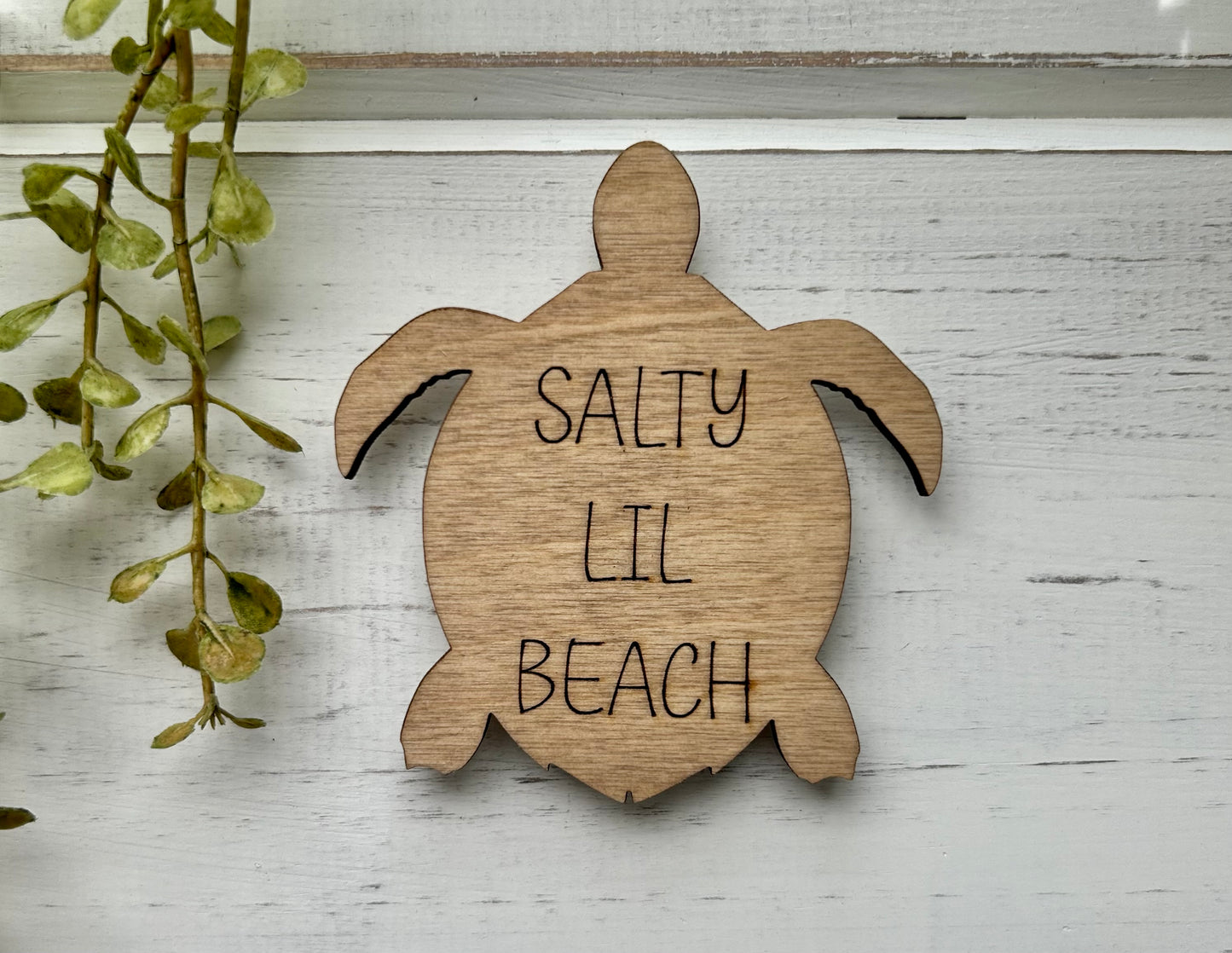 Salty Lil Beach Turtle Wood Magnet