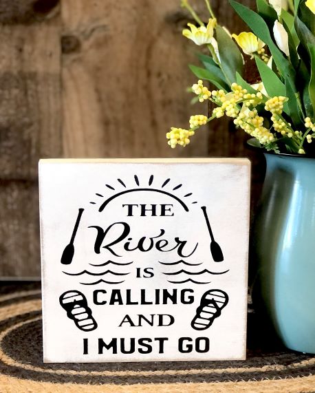 River is Calling - Rustic Wood Shelf Sitter