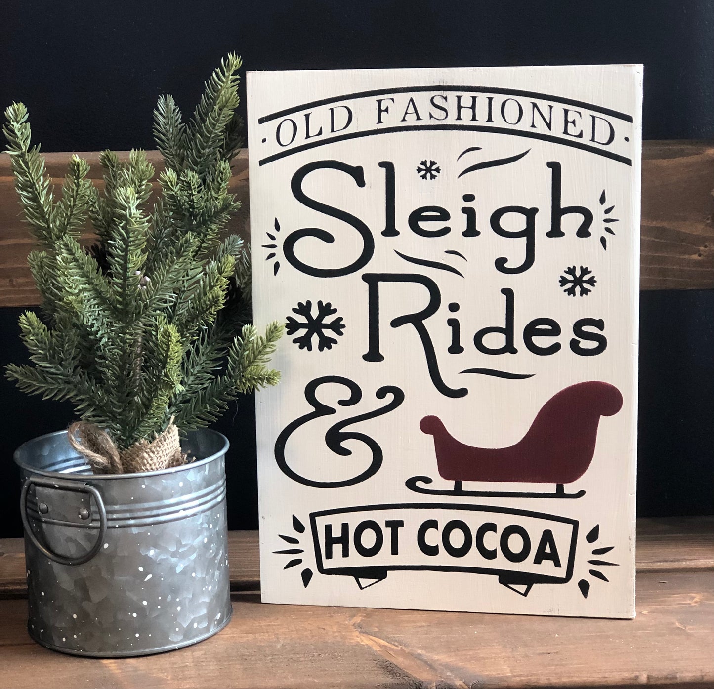 Sleigh Rides - Rustic Wood Christmas Sign
