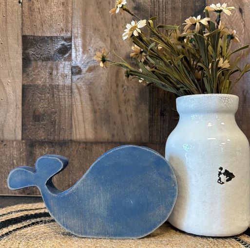 Primitive Wood Whale Shelf Sitter