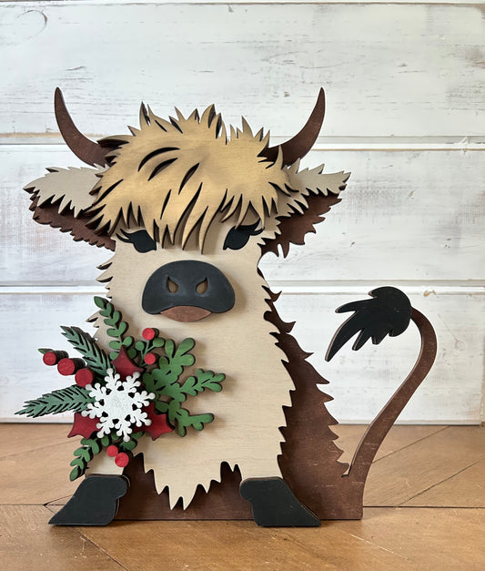 wood holiday cow