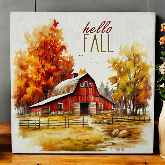 Hello Fall - Autumn/Fall Decor Rustic Wood Farmhouse Sign 