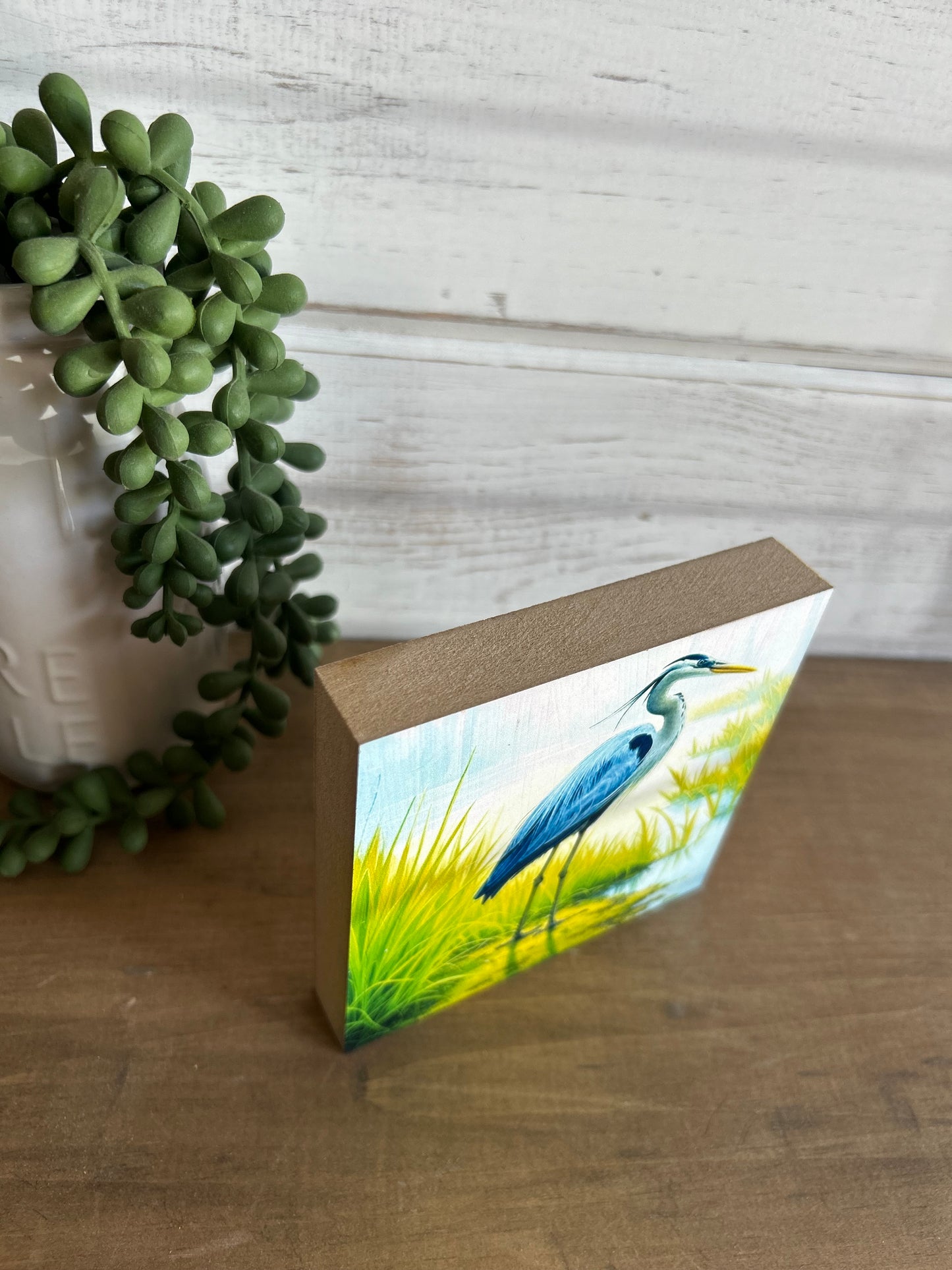 Heron in Marsh - Rustic Wood Coastal Décor Sign Summer Décor