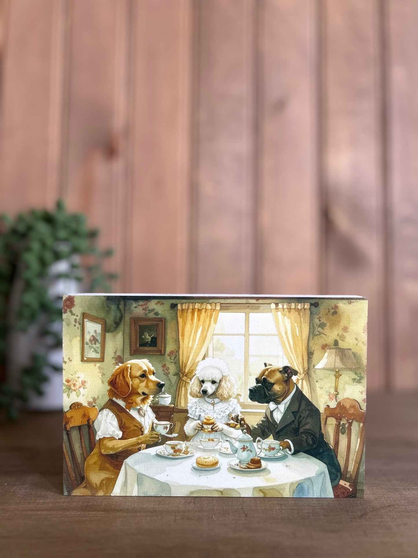 Dog Tea Party - Rustic Animal Spring Decor Wood Sign