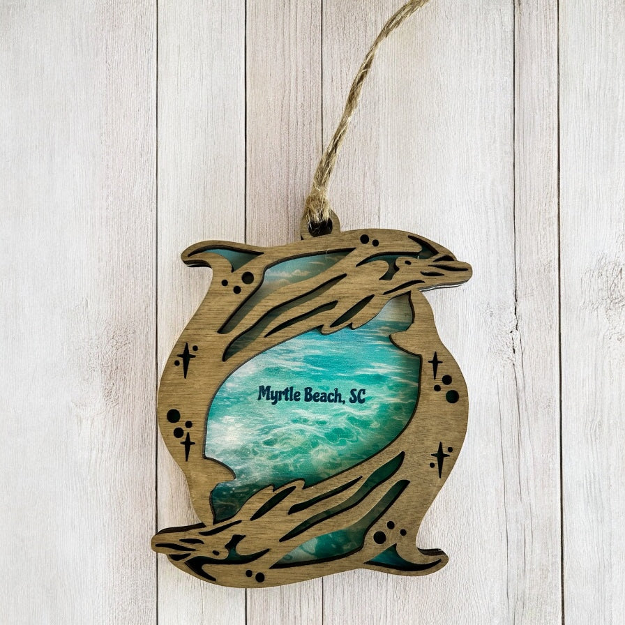 Layered Wood Dolphins Customizable Ornament