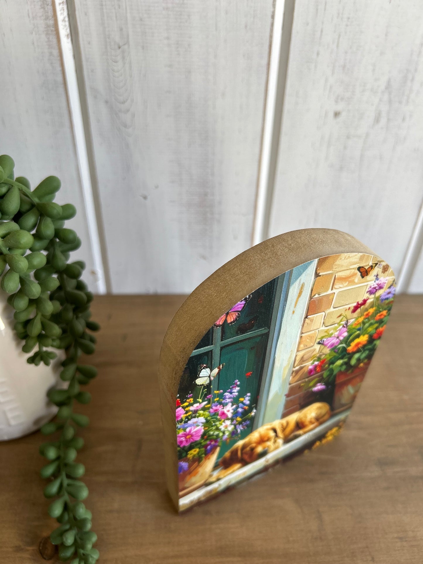 Dog on Porch Wood Arch- Farmhouse Country Animal Decor
