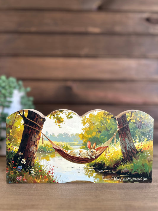 Summer Breeze Bunny - Rustic Decor Scalloped Wood Sign