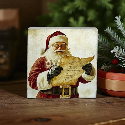 Santa Claus - Rustic Wood Block Sign Winter Snowman Decor