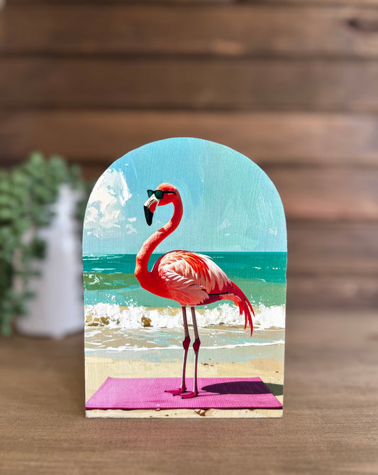Flamingo Yoga on the Beach Wood Arch- Coastal Decor
