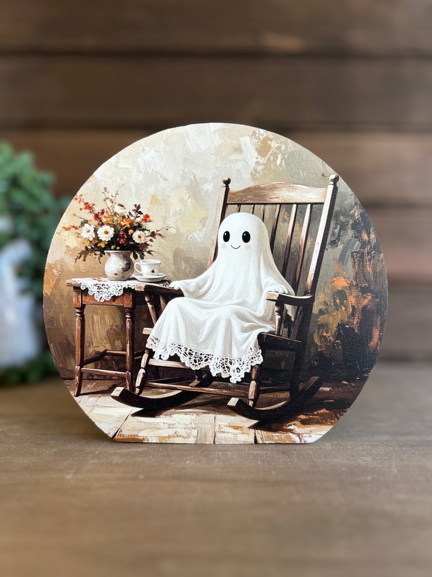 Grandma Ghost - Halloween/Fall Decor Circle Wood Sign