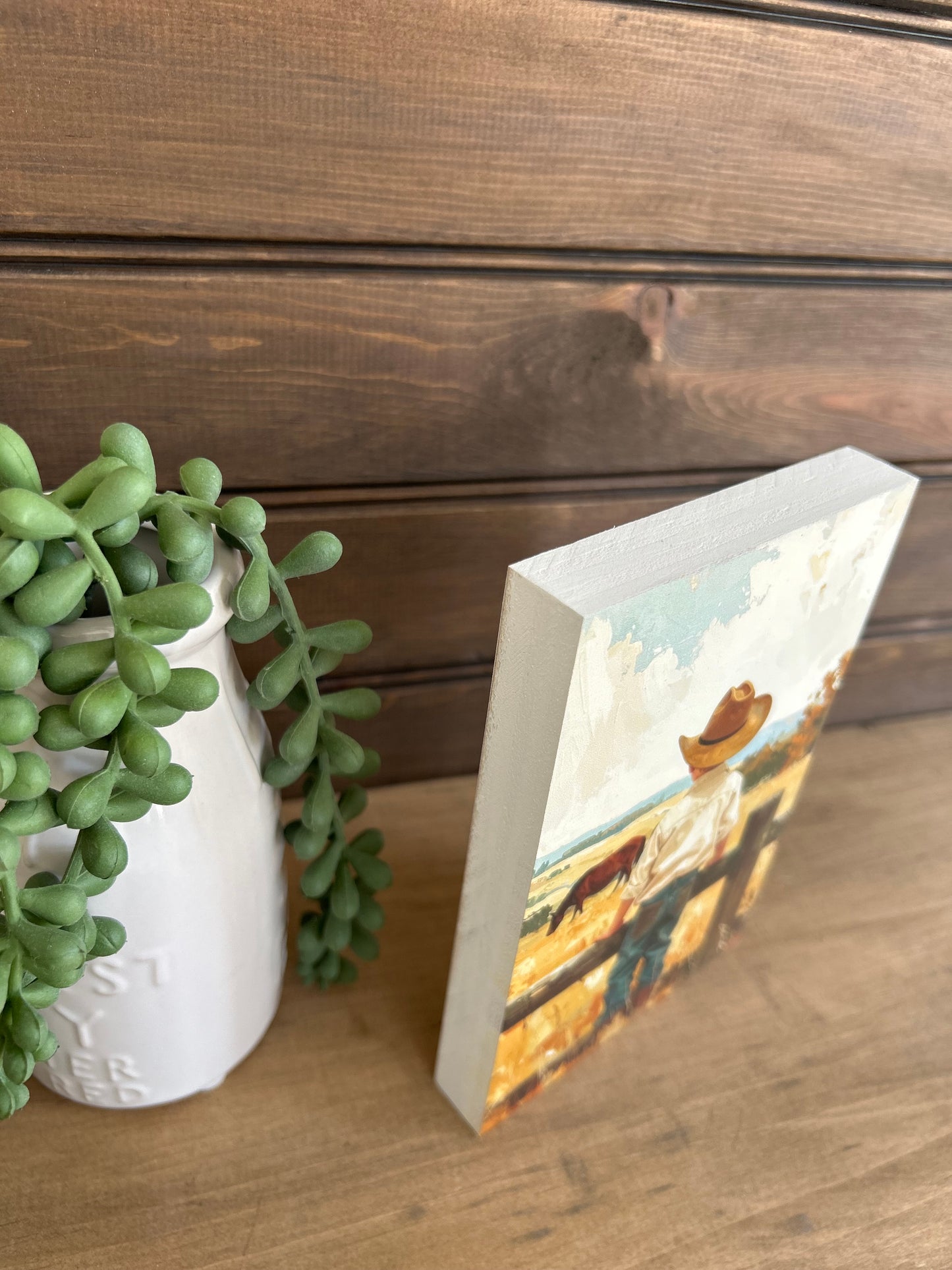 Boy on Fence - Country Western Decor Wood Sign