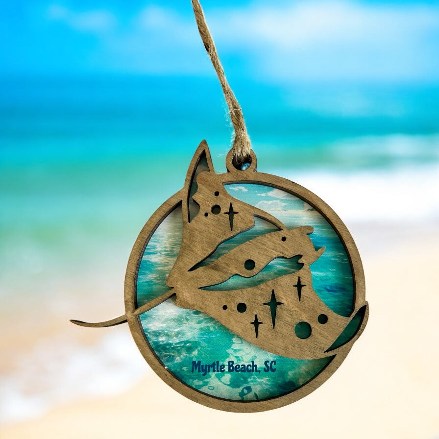 Layered Wood Manta Ray Customizable Ornament
