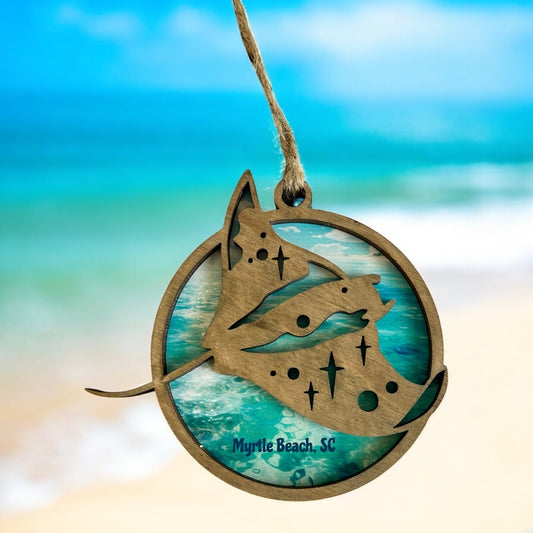 Layered Wood Manta Ray Customizable Ornament