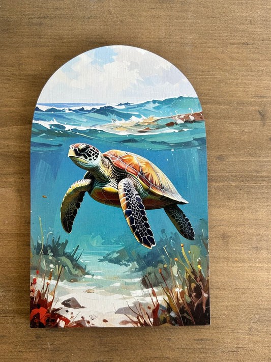 Sea Turtle - Printed Wood Arch - Beach Decor