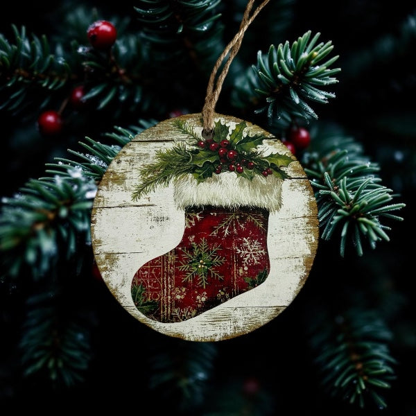 Stocking -Vintage Style Wood Ornament
