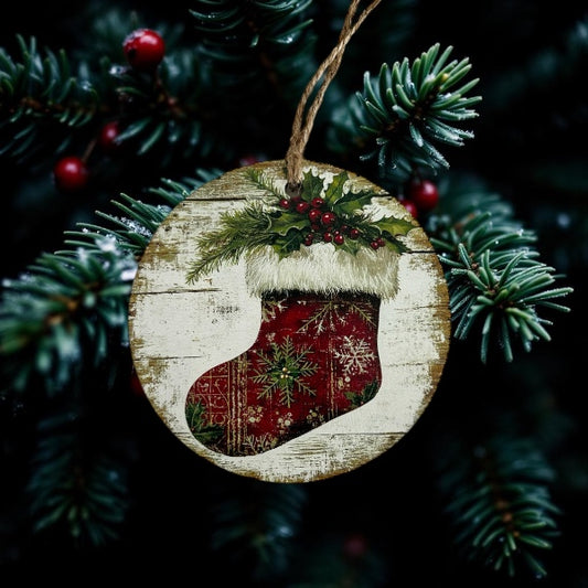 Stocking -Vintage Style Wood Ornament