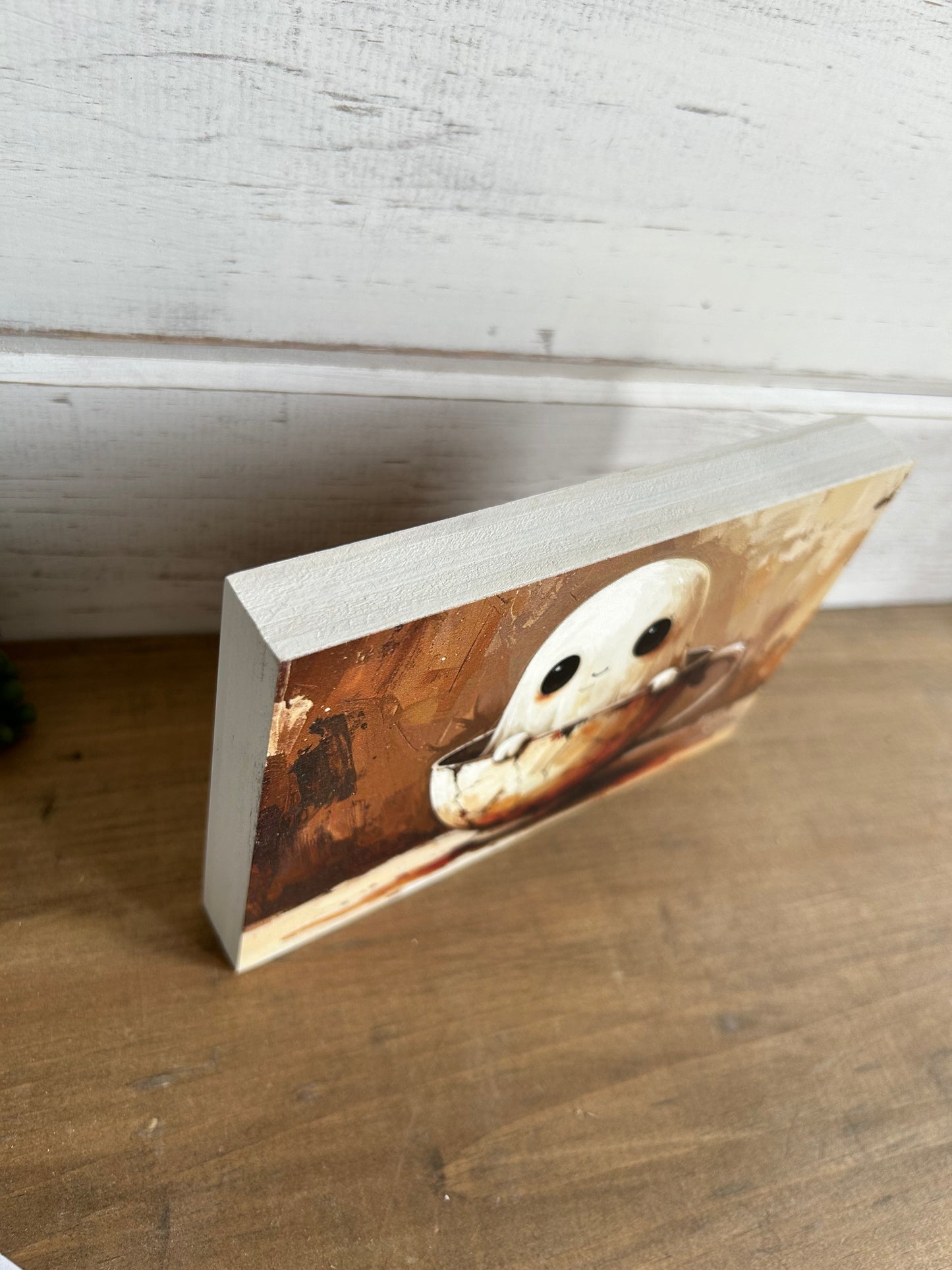 Ghost in Teacup - Fall/Halloween Decor Rustic Wood Sign
