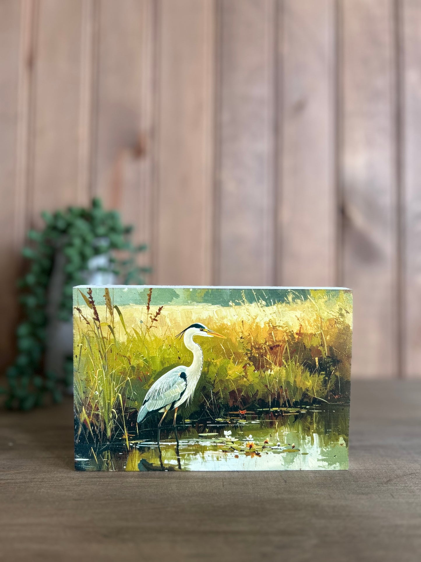 Heron in Marsh - Rustic Animal Spring Decor Wood Sign