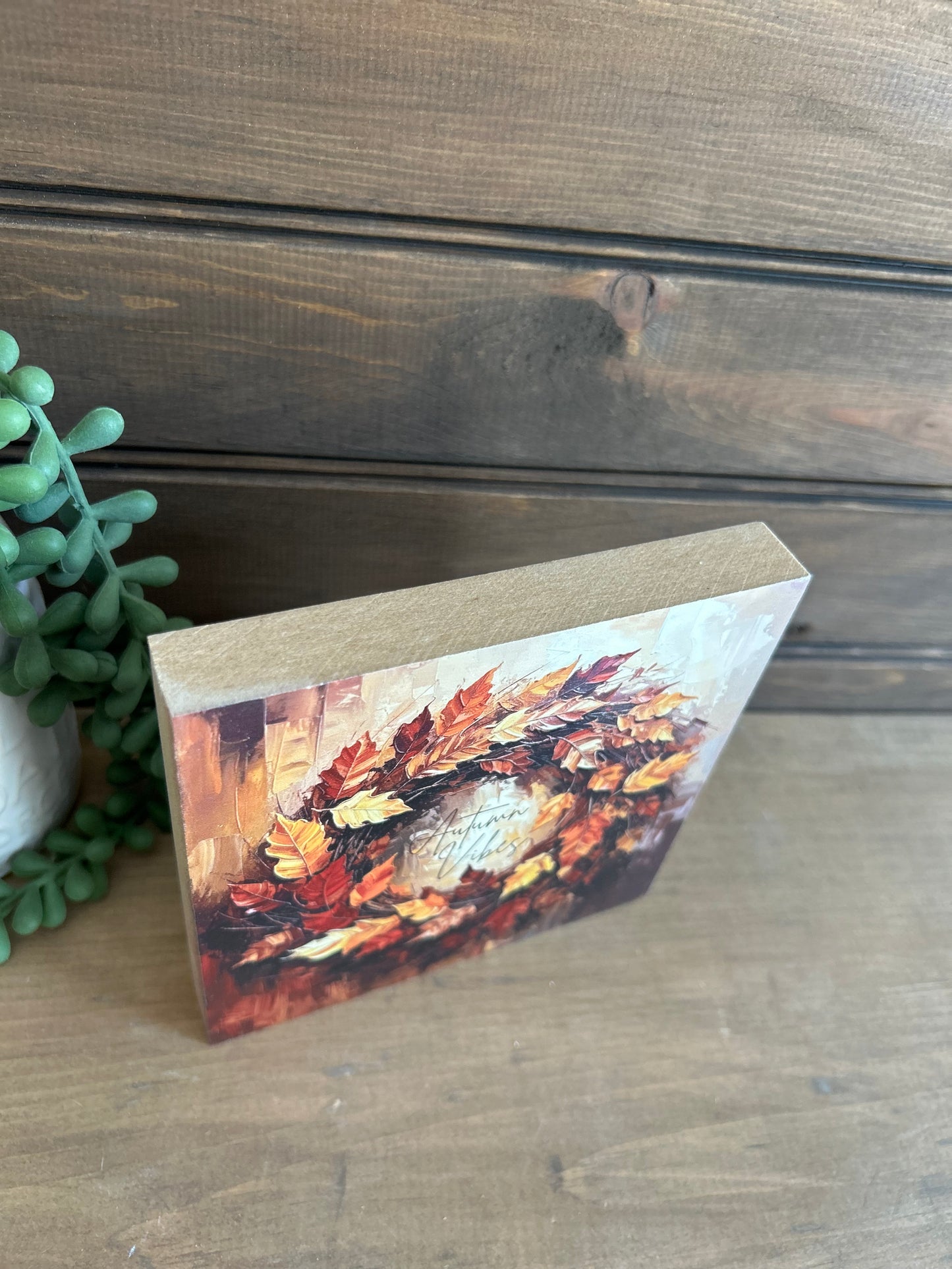 Autumn Vibes Orange Wreath Wood Sign - Fall Decor