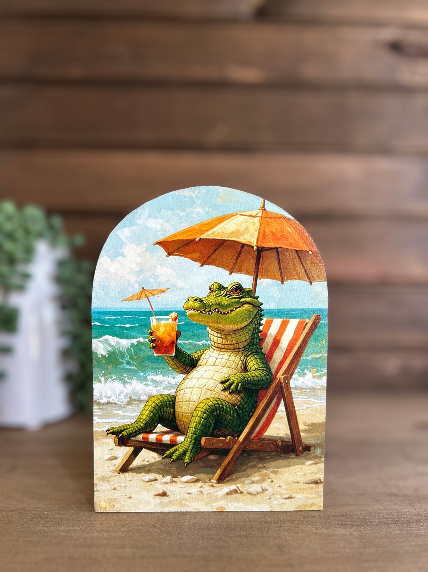 Alligator on the Beach Wood Arch- Coastal Decoration Decor