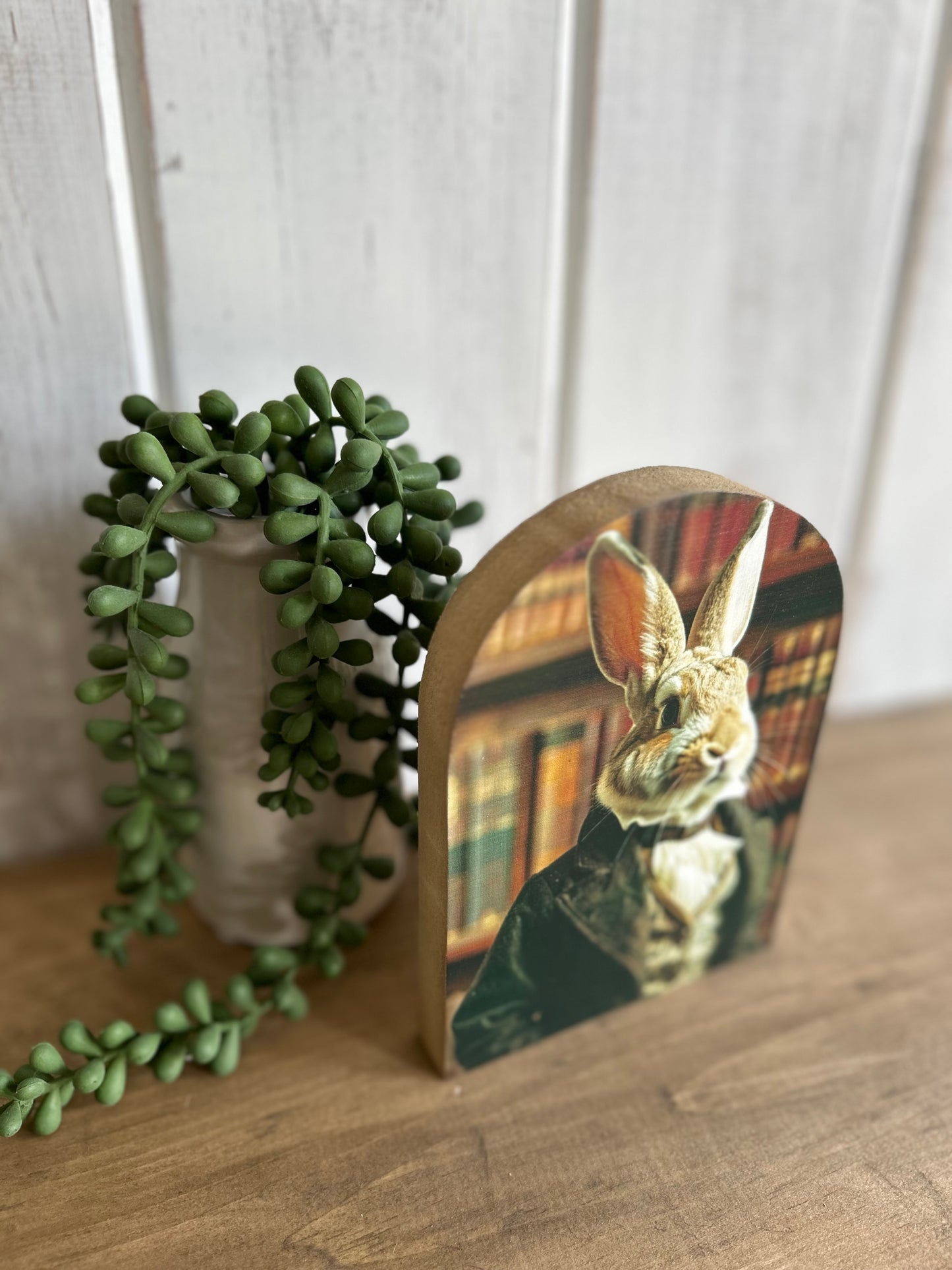 Rabbit in Library Wood Arch- Spring 2026 Home Decor