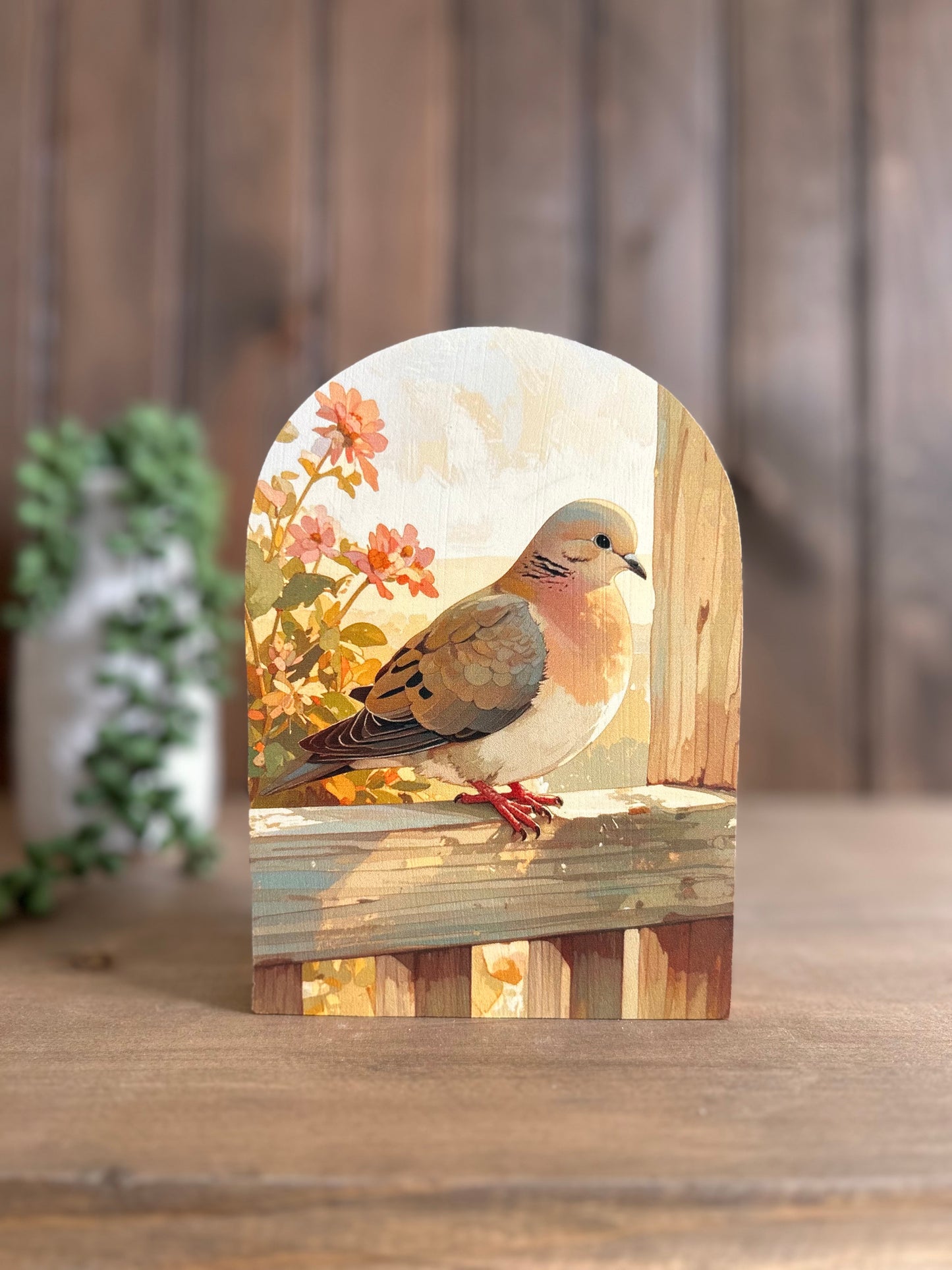 Dove on Porch Wood Arch - Country Farmhouse Decor