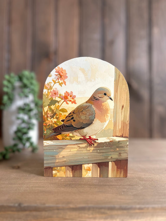 Dove on Porch Wood Arch - Country Farmhouse Decor