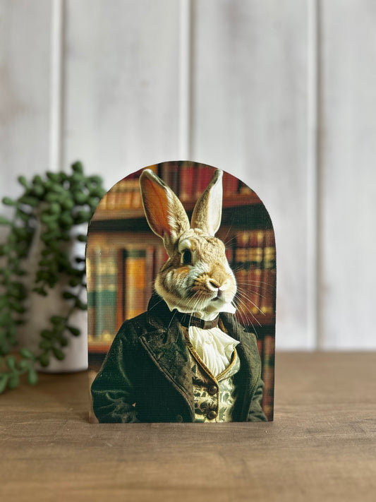 Rabbit in Library Wood Arch- Spring 2026 Home Decor
