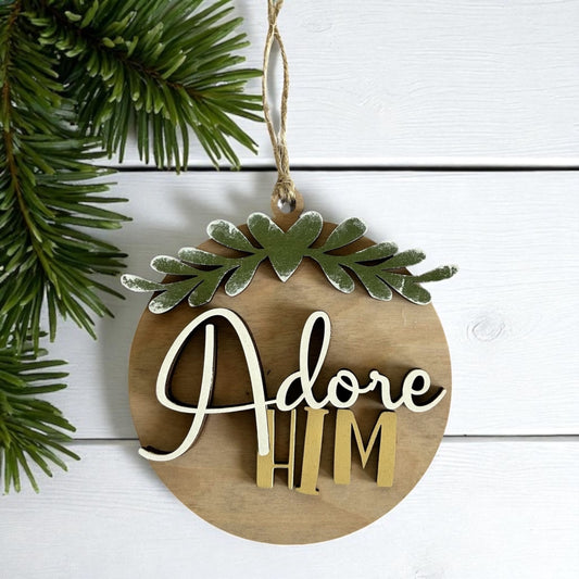 Adore Him - Layered Wood Christmas Ornament