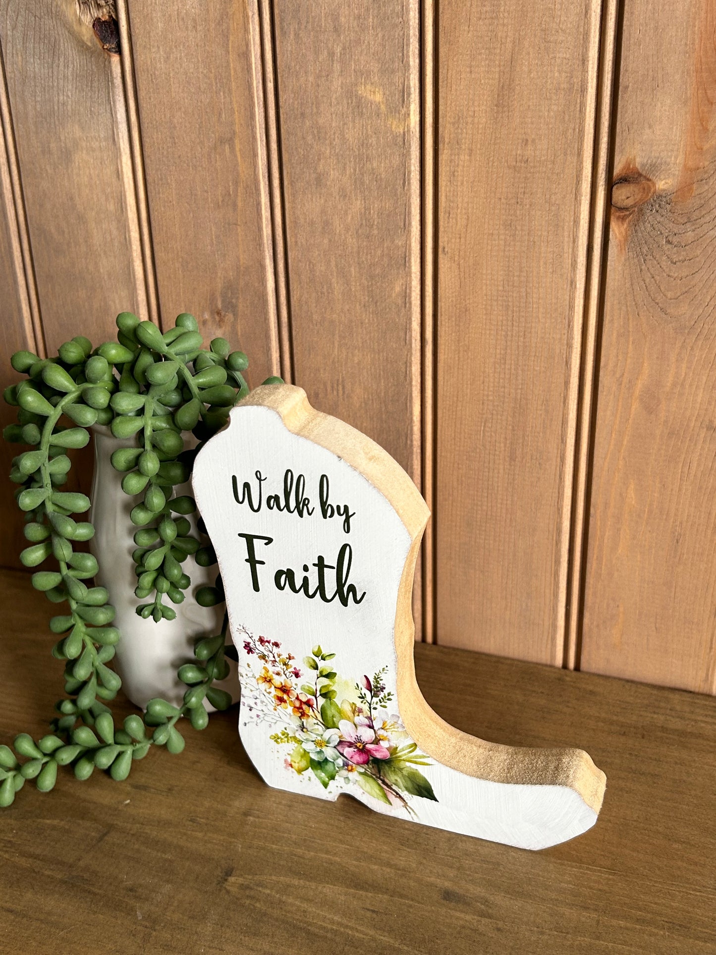 Walk by Faith - Country Western Cowboy Boot Wood Decor