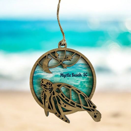 Layered Wood Turtle Customizable Ornament