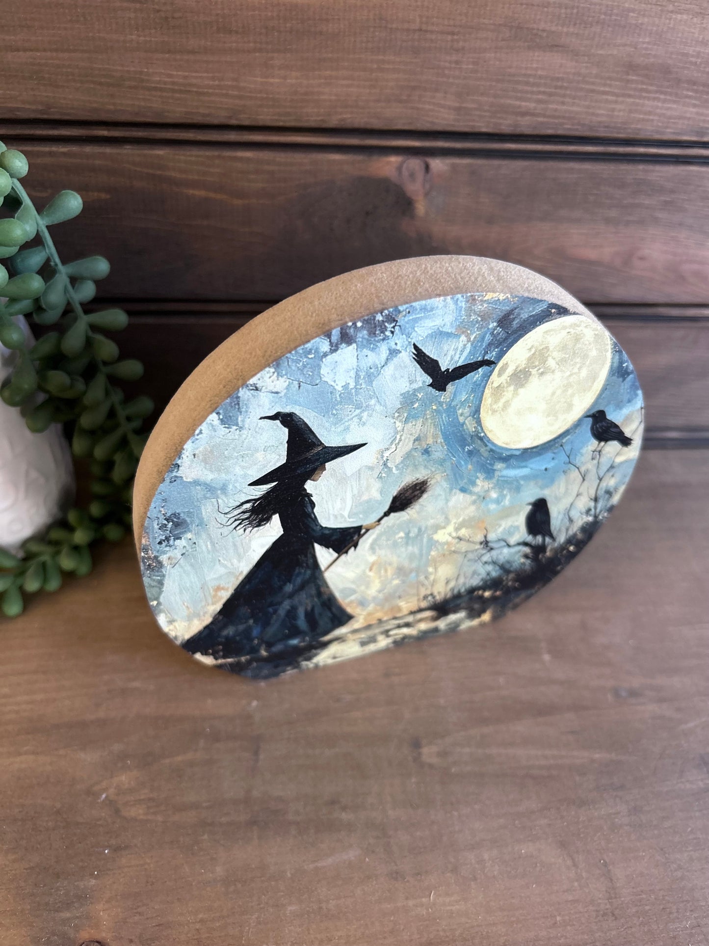 Folk Art Witch -Halloween/Autumn Decor Circle Wood Sign