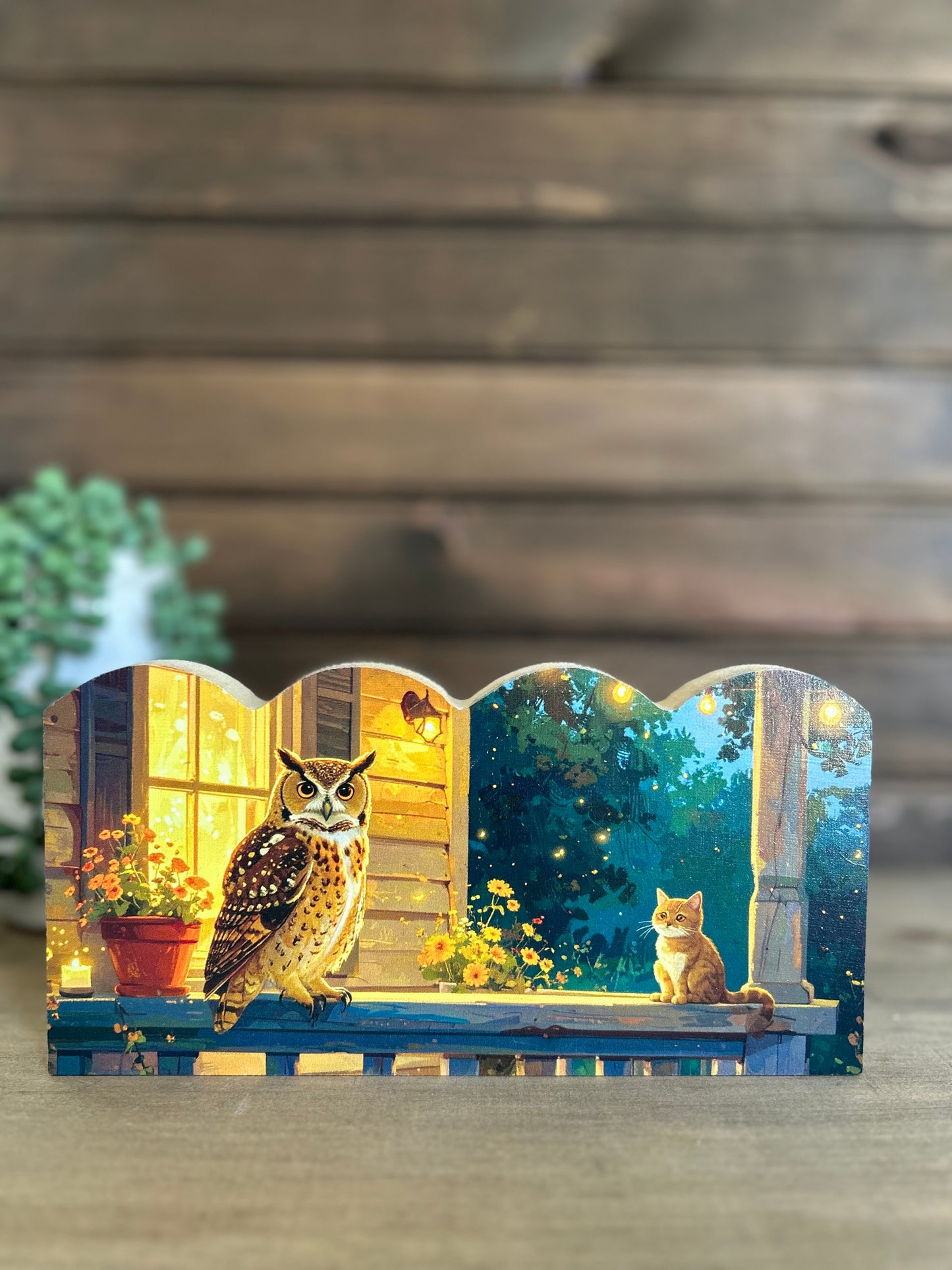 Unlikely Friends Porch Visit- Rustic Scalloped Wood Sign