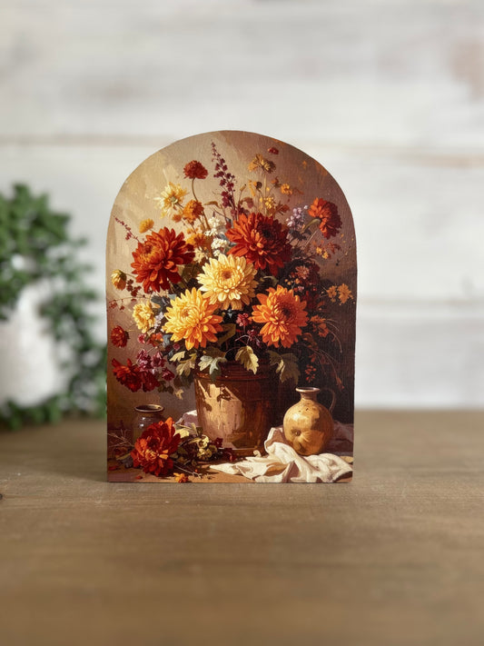 Fall Flowers Bouquet Wood Arch- Fall 2026 Decor
