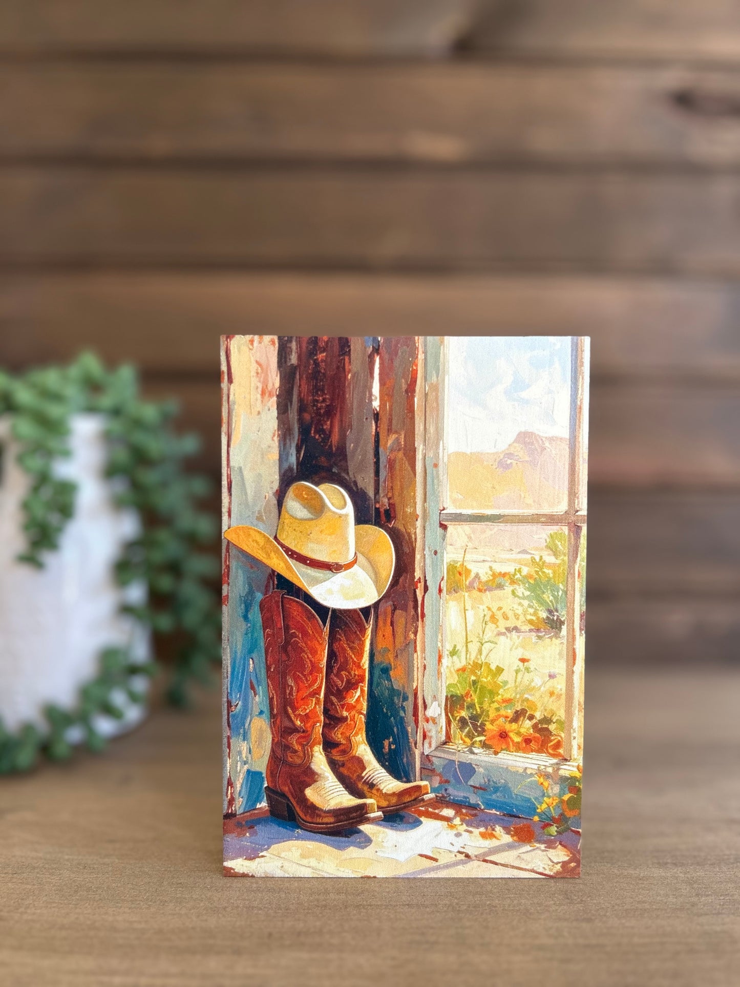 Cowboy Boots in Window - Country Western Decor Wood Sign