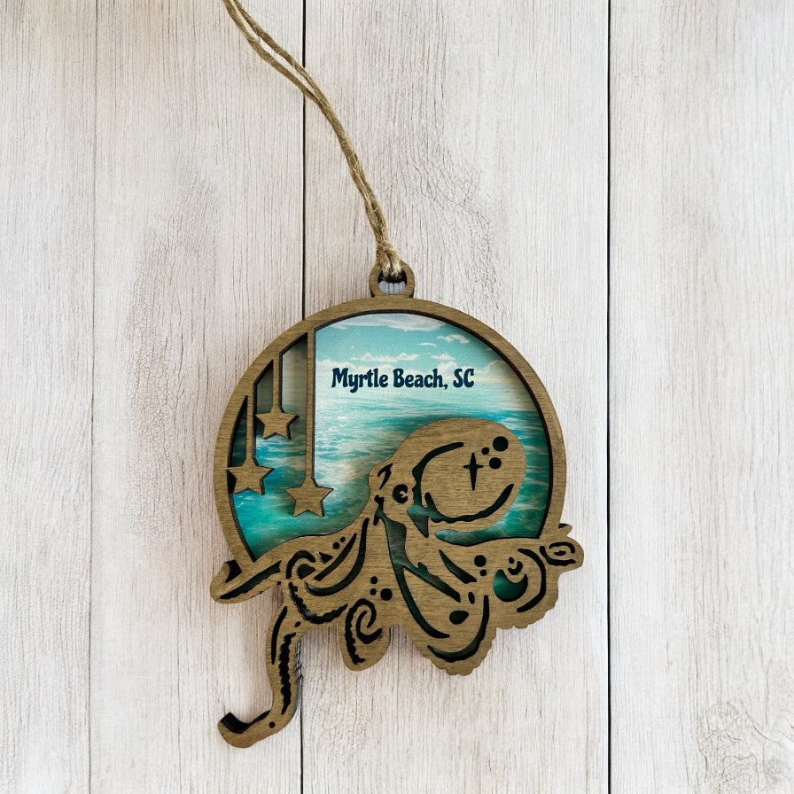 Layered Wood Octopus Customizable Ornament