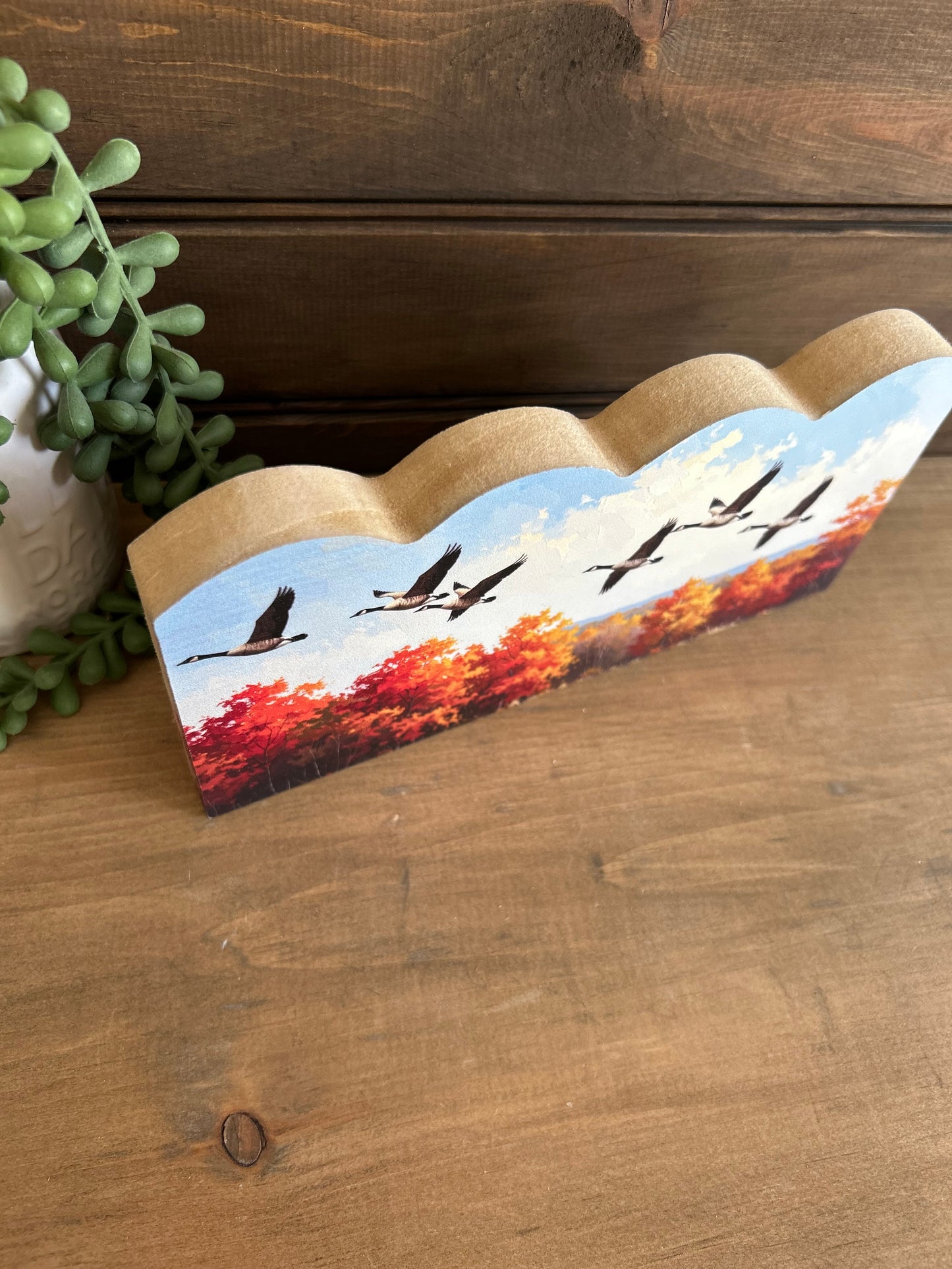 Geese Flying - Fall/Autumn Decor Scalloped Wood Sign