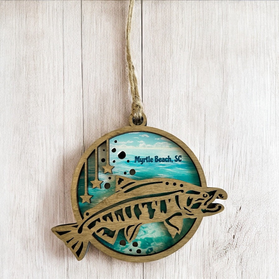 Layered Wood Salmon Customizable Ornament