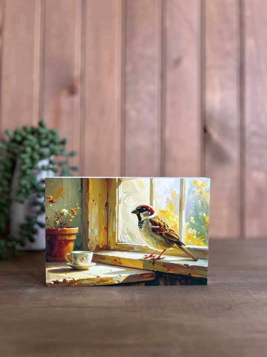 Bird for Tea - Rustic Animal Spring Decor Wood Sign