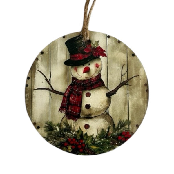 Primitive Snowman-Vintage Style Wood Ornament