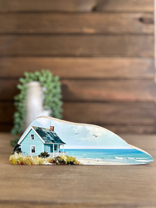 Beach Cottage Abstract Wood Sitter - Coastal/Beach Decor