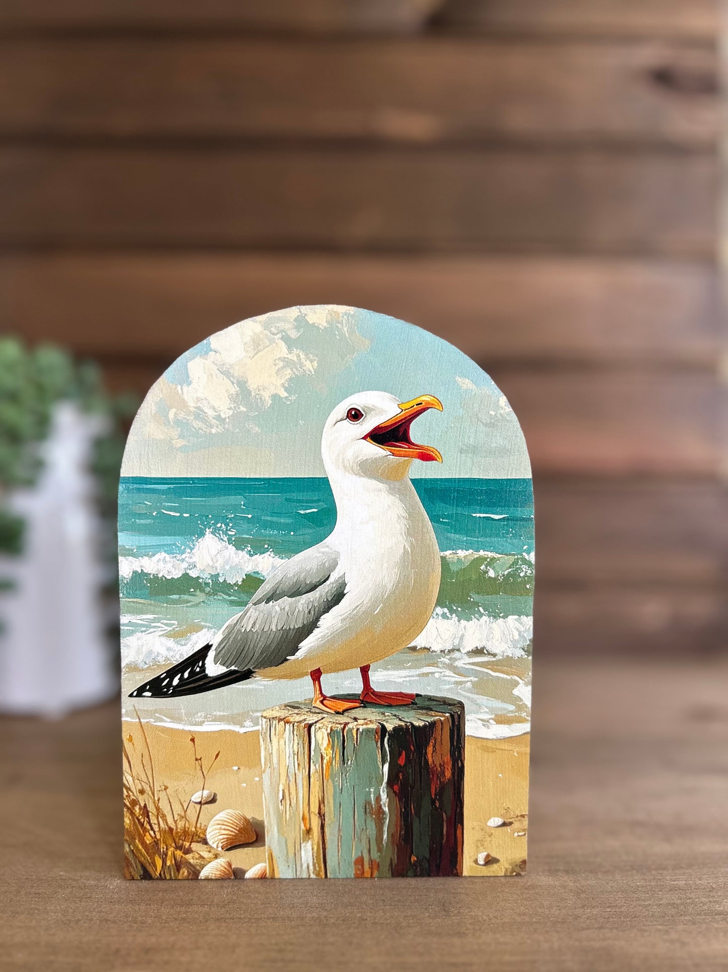 Seagull Singing Wood Arch- Coastal Decoration Decor