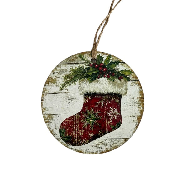 Stocking -Vintage Style Wood Ornament