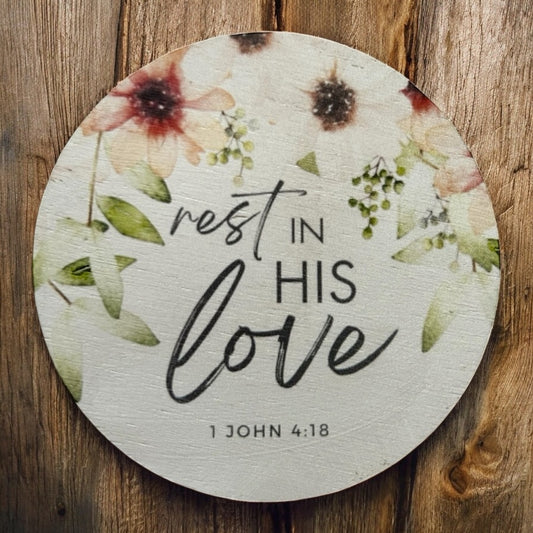 Rest in His Love - Wood Faith Based Scripture Magnet