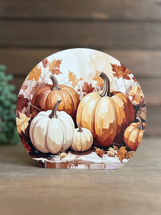 Fall Pumpkins - Autumn Decor Circle Wood Sign
