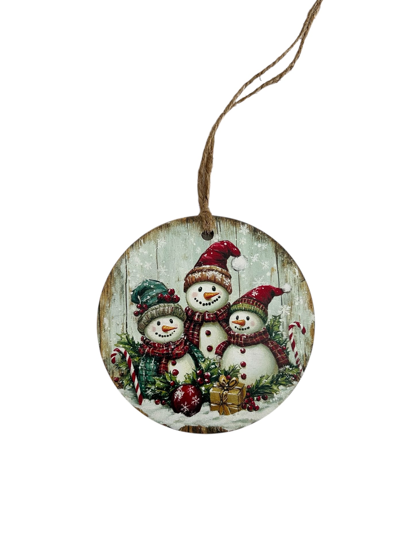 Snowman Family -Vintage Style Wood Ornament